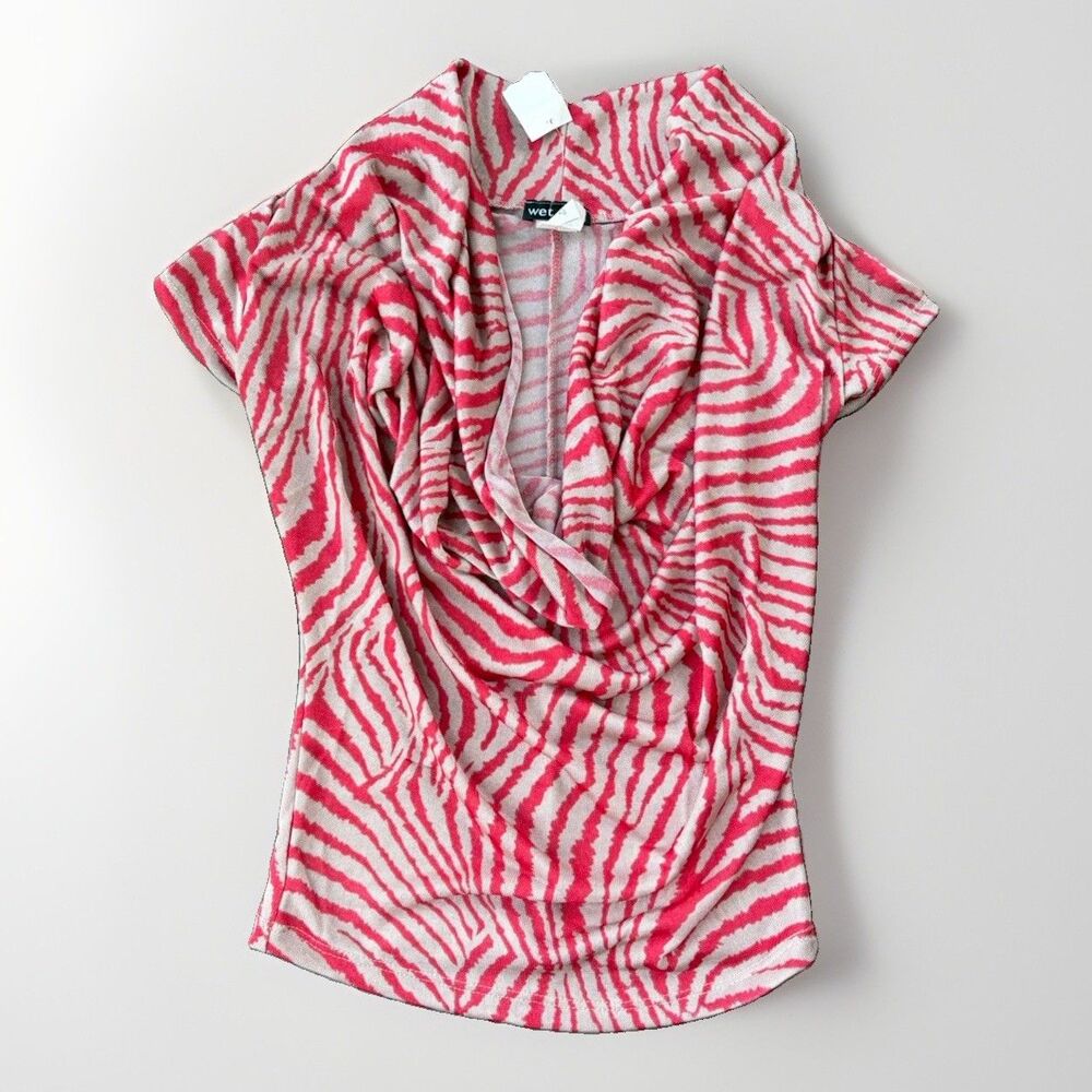 Wet Seal Top Womens XS Pink Zebra Stripe Blouse Y2K Vintage NWT Deadstock Shirt